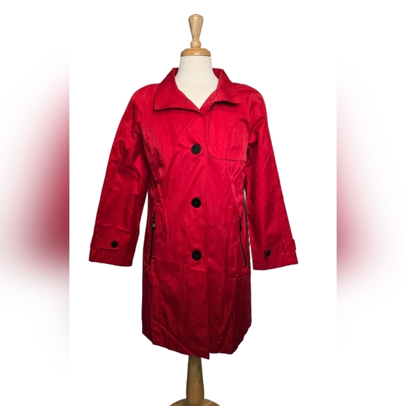Cherry Red Trench Coat 16P – Street Style • City Walks • Lightweight Raincoat - Picture 2 of 11